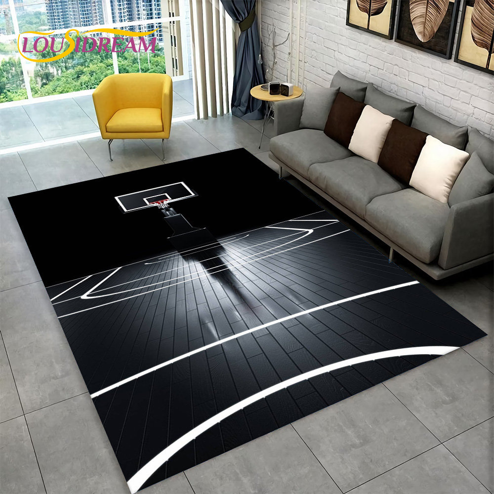 Kids Outdoor Flooring - 3D Basketball Cour Cartoon Area Rug