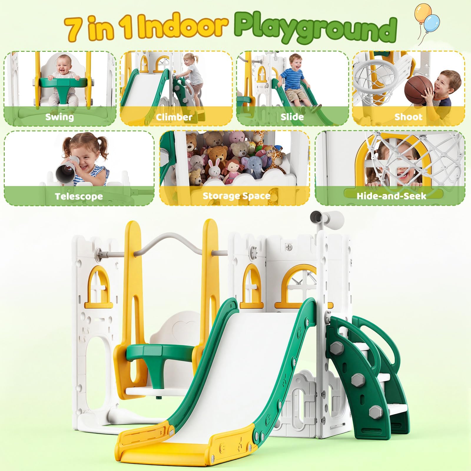 7 in 1 Toddler Slide And Swing - Kids Outdoor Basketball review and price