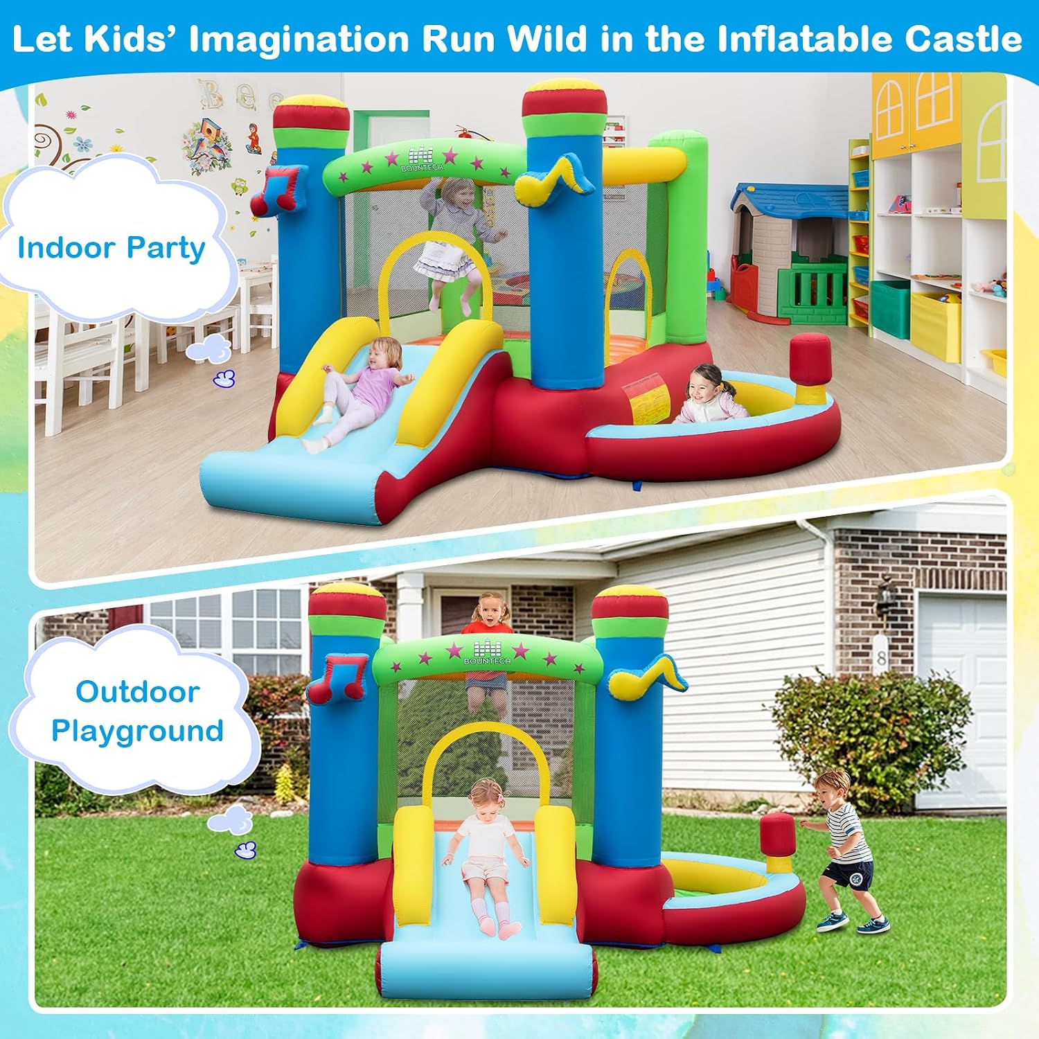 Inflatable Bounce House with B - Kids Outdoor Basketball review and price