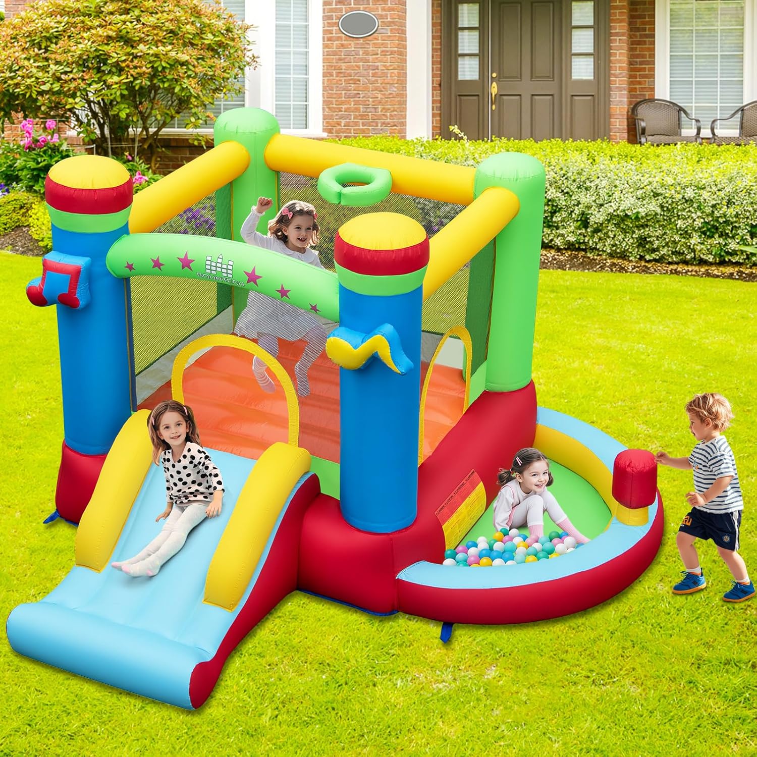 Inflatable Bounce House with B - Kids Outdoor Basketball review and price