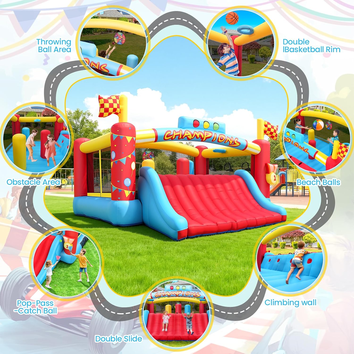 13FT Big Inflatable Bounce Hou - Kids Outdoor Basketball review and price